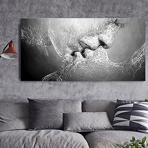 Zhouba - Lienzo artístico monocromo, diseño abstracto, tema «Beso de amor», cuadro mural para decoración del hogar 100*60cm Black and White