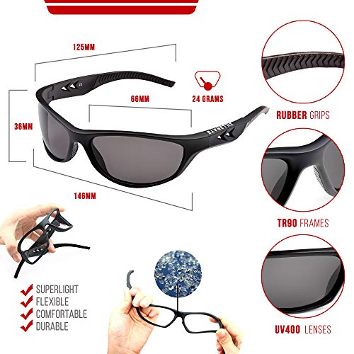 ZILLERATE Gafas De Sol Polarizadas Hombre Gafas De Sol Deportivas para Hombre y Mujer, Protección UV400 con Montura Ligera, Ideal para Ciclismo Esquí Golf Pesca Conducir, Funda Rígida y Cordón