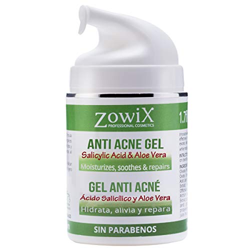 ZOWIX Gel Antiacne. Reduce granos, espinillas y puntos negros. Controla y equilibra el acné facial y corporal. 50 ml