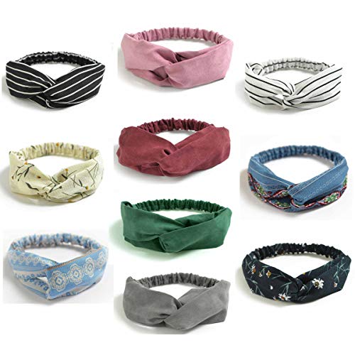 10 Diademas Turbante Mujer Cintas Pelo Elastica Flor Vintage Impreso Yoga Elástico Para Cabeza Venda De Pelo Anudado Niñas Lazo Bandana Pañuelo Tela Twisted Nudo Headwrap Cabello Hair Band Accesorios