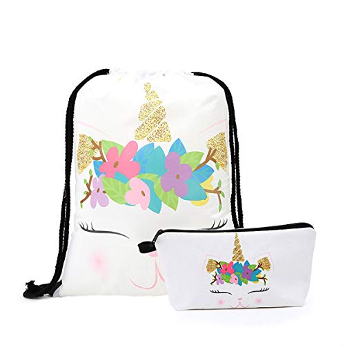 10 Paquete Lindo Unicornio Mochila con cordón/Maquillaje/PU Monedero Bolsos de Embrague/Collar de Cadena de aleación/Unicornios para el Cabello para niñas (Style 5)