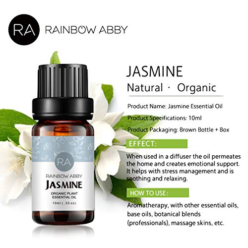 2 botellas de aceite esencial de jazmín Aceite de aromaterapia 100% puro para jabones, velas, masajes, cuidado de la piel, perfumes - 2 x 10 ml