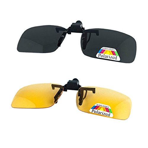 2 pares de gafas de sol unisex Clip en lentes polarizados de visión nocturna, protección UV400 antirreflectante Drivingv caza esquí Deportes al aire libre gafas de visión nocturna, amarillo + gris