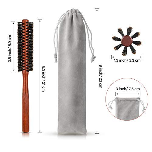 2 Piezas Cepillos de Pelo Redondo Pequeño Mini Cepillo de Barba de Cerdas para Hombres Mujeres con 2 Piezas Bolsas de Cordón para Cabello Fino o Corto