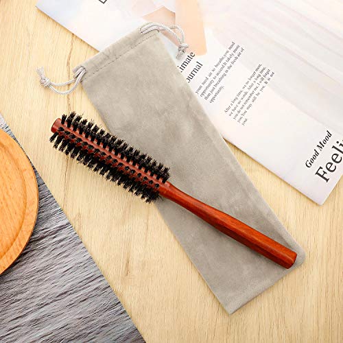 2 Piezas Cepillos de Pelo Redondo Pequeño Mini Cepillo de Barba de Cerdas para Hombres Mujeres con 2 Piezas Bolsas de Cordón para Cabello Fino o Corto