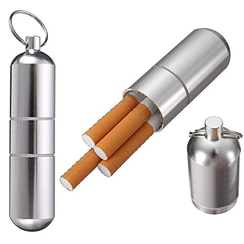 2 Unidades Mini pitillera de Aluminio Soporte con Llavero para Hombres, Resistente al Agua Bolsillo Redondo Cigarrillos Caja, Caja de Cigarrillos a Prueba de Agua para el Bolsillo