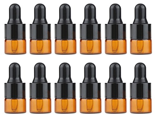 24PCS Mini Amber Glass Essential Oil Dropper Frascos la botella con el casquillo goma negro Cosmético Perfume la muestra Frascos líquidos Contenedor almacenamiento (1ml)