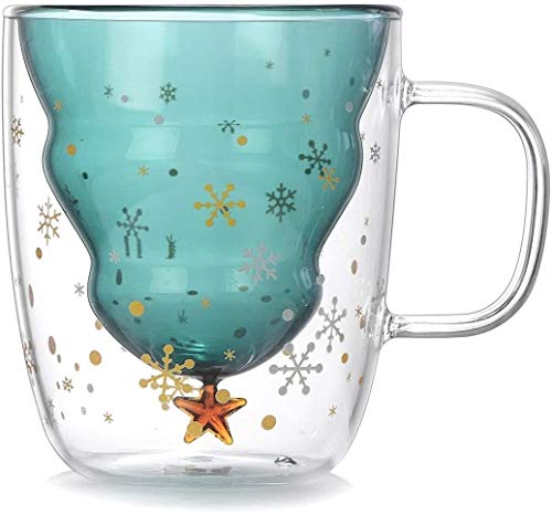 2pcs Creativo de Cristal de Navidad árbol de la Estrella de Deseos Copa de Alta Temperatura de la Resistencia Taza de la Taza Doble de Agua (Color : Star Wish Cup (No Cover) 201 300ml)