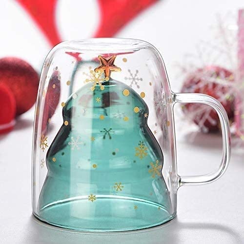 2pcs Creativo de Cristal de Navidad árbol de la Estrella de Deseos Copa de Alta Temperatura de la Resistencia Taza de la Taza Doble de Agua (Color : Star Wish Cup (No Cover) 201 300ml)