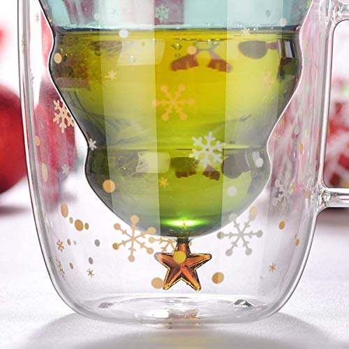 2pcs Creativo de Cristal de Navidad árbol de la Estrella de Deseos Copa de Alta Temperatura de la Resistencia Taza de la Taza Doble de Agua (Color : Star Wish Cup (No Cover) 201 300ml)