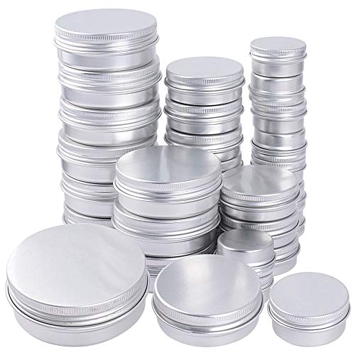 30pcs Latas de Aluminio Vacías (15ml, 30ml, 60ml) Contenedor de Cosméticos Redondo Tarros Vacíos Pequeños Bote Cierre Roscado para Crema Bálsamo Labial Aceite Viajes Almacenamiento Vela Jabón