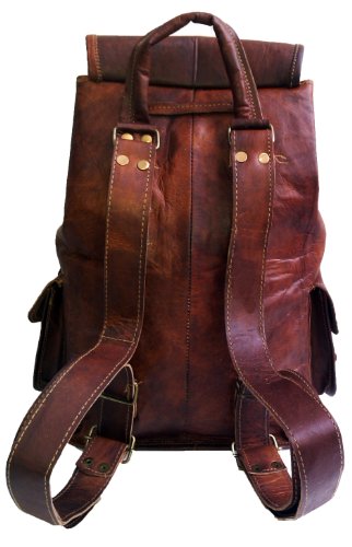 40 Cm Mochila Backpack Salveque Morral Valija De Cuero Piel Marrón para Portátil Ordenador, Impermiable Casual Espalda Uso Escolar Senderismo Viaje Regalo Hombres Mujeres Leather