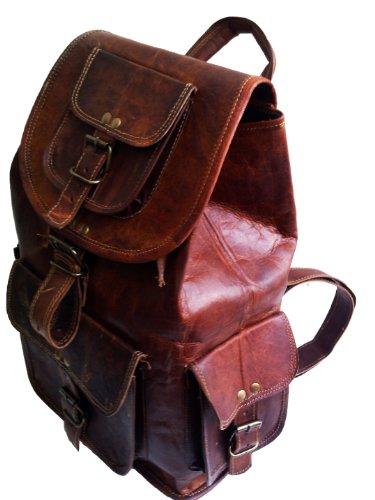 40 Cm Mochila Backpack Salveque Morral Valija De Cuero Piel Marrón para Portátil Ordenador, Impermiable Casual Espalda Uso Escolar Senderismo Viaje Regalo Hombres Mujeres Leather