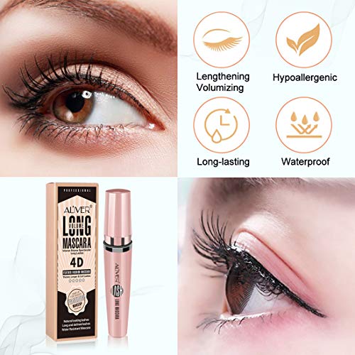 4D Silk Faserpeitsche Mascara wasserdicht, Luxuriös längere, dickere, voluminöse Wimpern, langlebige, dramatische Verlängerung, wischfest, dramatische Verlängerung