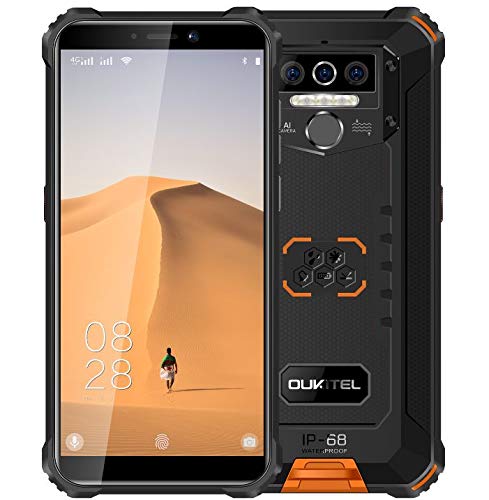 4G Teléfono Móvil Resistente 2020 OUKITEL WP5, Batería de 8000 mAh, Smartphone Impermeable IP6, 4 Luces de Flash LED, MTK6761 4GB + 32GB, 13MP + 2MP + 2MP, Android 9.0, Reconocimiento Facial Naranja