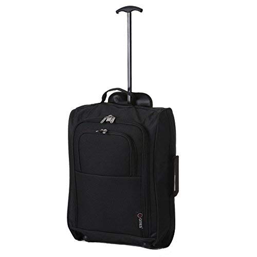 5 Cities - Ryanair Cabin Approved Main & Second Hand Luggage - Carry On Both Equipaje de mano, 54 cm, 42 liters, Negro (Black), conjunto de 2 trolley y 2 bolsas (total: 4)