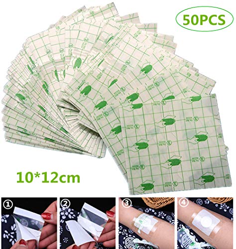 50pcs adhesiva transparente resistente al agua, la herida médica cinta de vendaje de yeso fijador tramo de fijación de la cinta tatuaje vendaje cuidados posteriores antialérgicos auto-pegar,10cmx12cm