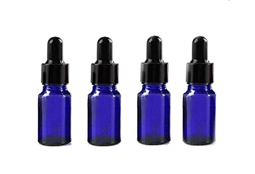 6PCS azul vidrio del aceite esencial Frascos botella frasco cuentagotas con tapa negra maquillaje frasco cosmético envase de contenedores para aromaterapia perfume (5ml/0.17oz)