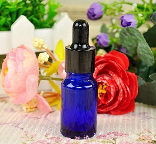 6PCS azul vidrio del aceite esencial Frascos botella frasco cuentagotas con tapa negra maquillaje frasco cosmético envase de contenedores para aromaterapia perfume (5ml/0.17oz)