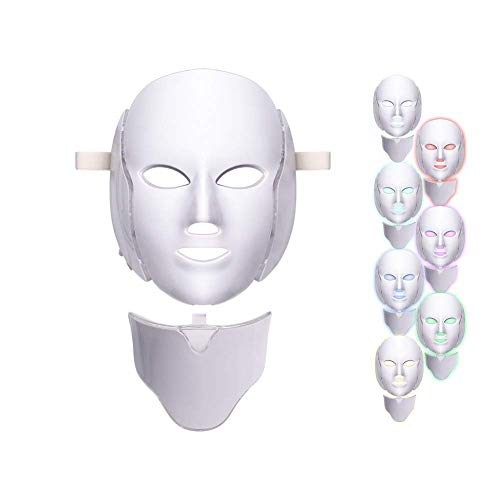 7 Color LED máscara Light Therapypara Cara y Cuello, LED Máscara Facial Rejuvenecimiento de la Piel Saludable