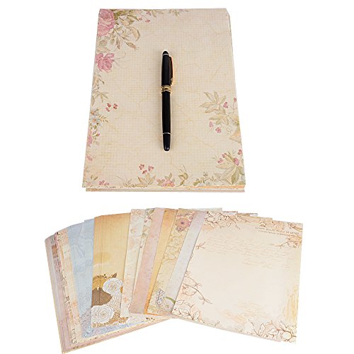 80 Hojas Papel de Carta Vintage Antiguo Escritura Escribir (26cm*18.5cm) para Decoración Manualidades Scrapbooking Poemas Imprimible con Varios Diseños Elegantes