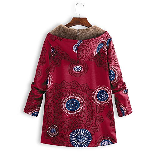 Abrigo De Invierno Mujer Libre Abrigos para Mujer Rebajas Talla Grande Abrigo con Capucha De Manga Larga Vintage Cremallera Señoras Abrigos con Bolsillos Gruesos De Lana riou (2-Red, XXXL)