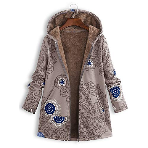 Abrigo De Invierno Mujer Libre Abrigos para Mujer Rebajas Talla Grande Abrigo con Capucha De Manga Larga Vintage Cremallera Señoras Abrigos con Bolsillos Gruesos De Lana riou (2-Khaki, XXL)