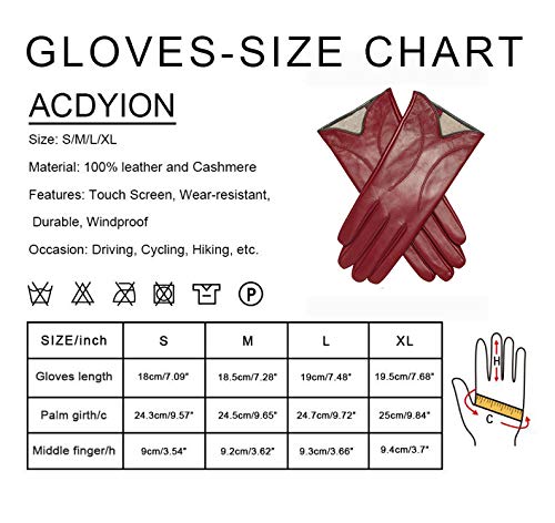 Acdyion - Guantes de piel para mujer con forro de cachemira para el exterior, para el tiempo libre, elegantes, elásticos, ajustados, regalos de lujo rojo1 S