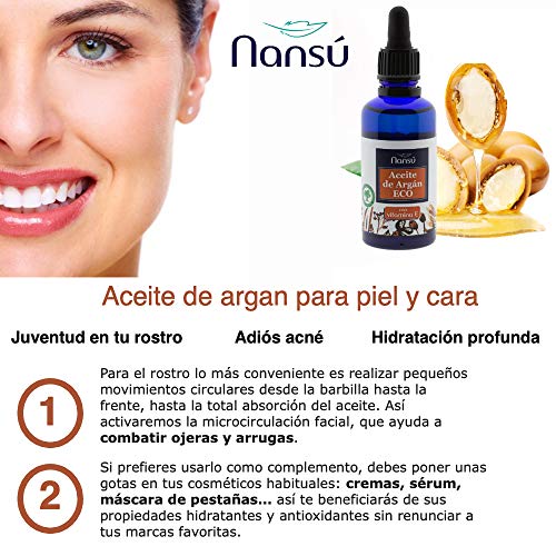 Aceite de Argan puro 100% natural de Marruecos Bio/Ecológico pelo, piel, cuerpo y uñas - prensado en antiencrespamiento frío hidratante - antiarrugas