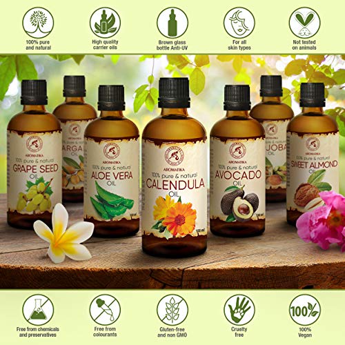 Aceite de Caléndula 200ml - Calendula Officinalis - 100% Puro y Natural - 2x100ml - Aceite Base - Cuidado Intensivo para el Rostro - Cabello - para la Piel Todo el Cuerpo