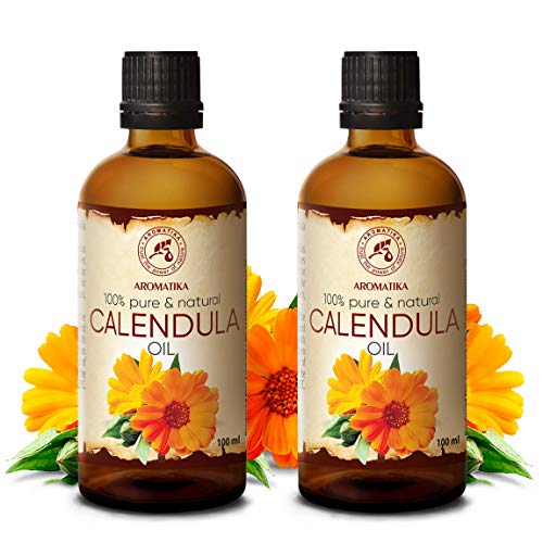 Aceite de Caléndula 200ml - Calendula Officinalis - 100% Puro y Natural - 2x100ml - Aceite Base - Cuidado Intensivo para el Rostro - Cabello - para la Piel Todo el Cuerpo