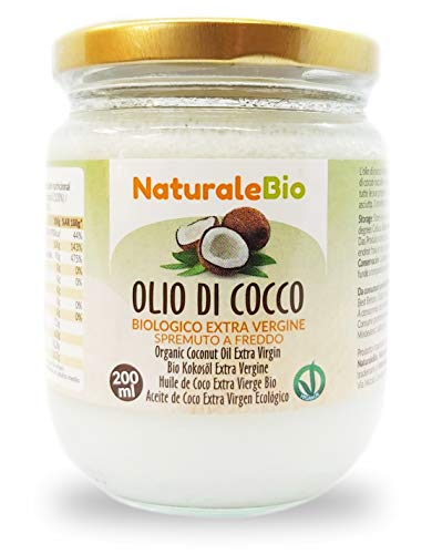 Aceite de Coco Ecológico Extra Virgen 200 ml. Crudo y prensado en frío. 100% Orgánico, Puro y Natural. Aceite bio nativo no refinado. País de origen Sri Lanka. NaturaleBio