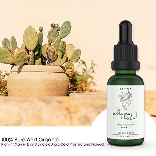 Aceite de Semillas de Higo Chumbo (aceite de Semillas de Cactus) 10ml | 100% Orgánico, Puro, Vegano y Prensado en frío | Aceite hidratante antienvejecimiento para la Piel, Cara, Cuerpo y Cabello