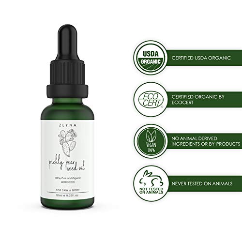 Aceite de Semillas de Higo Chumbo (aceite de Semillas de Cactus) 10ml | 100% Orgánico, Puro, Vegano y Prensado en frío | Aceite hidratante antienvejecimiento para la Piel, Cara, Cuerpo y Cabello