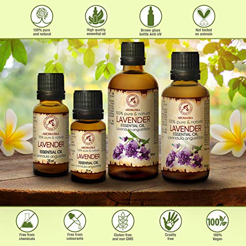 Aceite Esencial de Lavanda 100ml - Oleum Lavandulae - Bulgaria - 100% Puro y Natural - para Dormir Bien - Belleza - Bienestar - Aromaterapia - Relajación - Aroma de la Habitación - Lámpara de Aroma