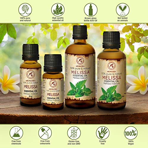 Aceite Esencial Melisa 20ml - Melissa Indicum - India - 100% Pure & Natural - Aceite de Melissa para Aromaterapia - Difusor de Aroma - Lámpara de Aroma - Melissa Essential Oil