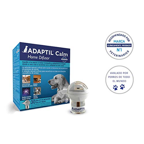 ADAPTIL Calm - Antiestrés para perros - Solo en casa, Miedos, Ruidos fuertes, Adopción - Difusor + Recambio 48ml