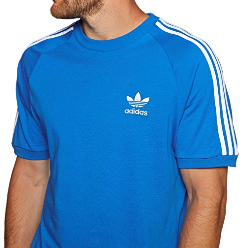 Adidas Camiseta de 3 rayas para hombre, Azul, M