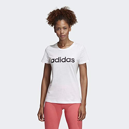 adidas W E Lin Slim T Camiseta de Manga Corta, Mujer, Blanco (White/Black), XS