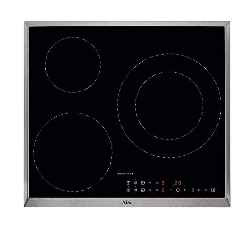 AEG IKB63301XB Placa inducción, Extraplana 3 zonas, Marco de acero inoxidable, Función Pausa, Calentamiento rápido, Sistema de conexión automática,Control táctil, Gris, 60 cm