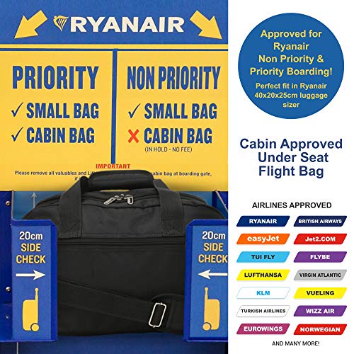 Aerolite noviembre Nuevo Ryanair 40x20x25 Tamaño máximo de la Cabina del Equipaje del Bolso Bolso de Viaje de Vuelo,(Negro)