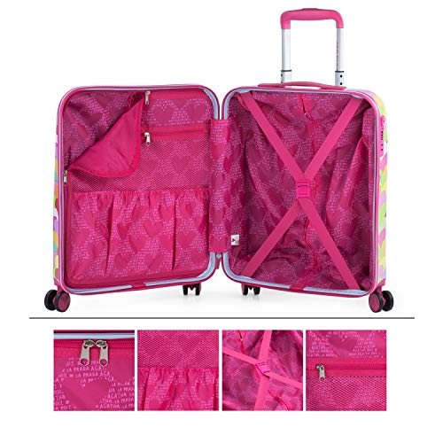 AGATHA RUIZ DE LA PRADA - Maleta Cabina Pequeña de Mano. Trolley 4 Ruedas 55x40x20 cm de Policarbonato Estampado con Corazones. Equipaje de Mano. Rígida Cómoda y Ligera. Diseño Original, Color Fucsia