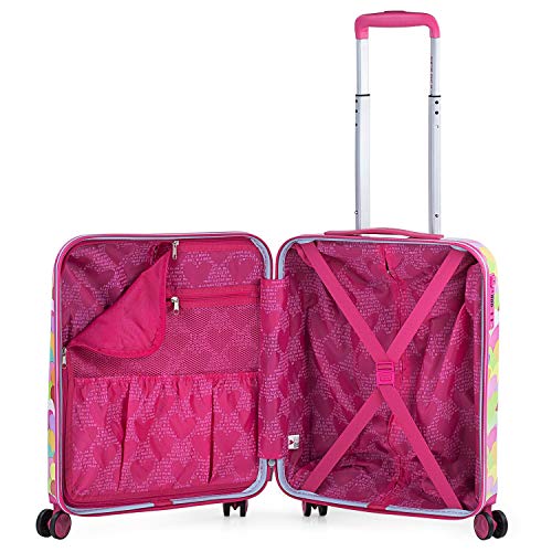 AGATHA RUIZ DE LA PRADA - Maleta Cabina Pequeña de Mano. Trolley 4 Ruedas 55x40x20 cm de Policarbonato Estampado con Corazones. Equipaje de Mano. Rígida Cómoda y Ligera. Diseño Original, Color Fucsia