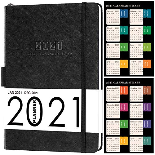 Agenda 2021, Agenda Académica A5 Semanal para ver la agenda de enero de 2021 a diciembre de 2021, agenda semanal con funda de cuero, bolsillo interior con presilla para bolígrafo y 88 páginas de notas