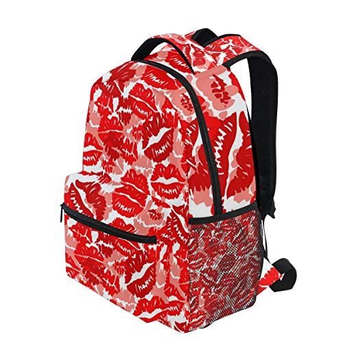 Ahomy Mochila Escolar para Adolescentes y niñas, con Estampado de pintalabios Rojo para el día de San Valentín, Mochila de Viaje, Bolsa de Senderismo para Mujeres y Hombres