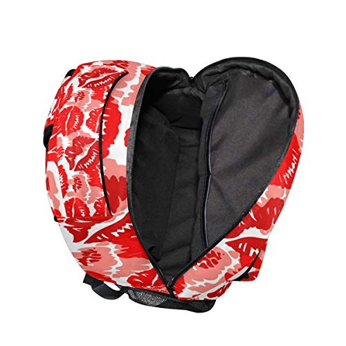 Ahomy Mochila Escolar para Adolescentes y niñas, con Estampado de pintalabios Rojo para el día de San Valentín, Mochila de Viaje, Bolsa de Senderismo para Mujeres y Hombres