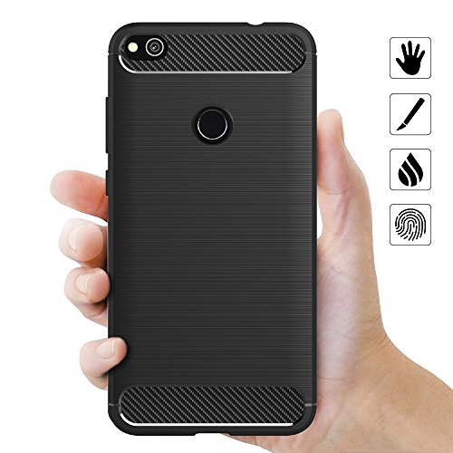 AICEK Funda Huawei P8 Lite 2017, Negro Silicona Fundas para Huawei P8 Lite 2017 Carcasa P8 Lite 2017 Fibra De Carbono Funda Case