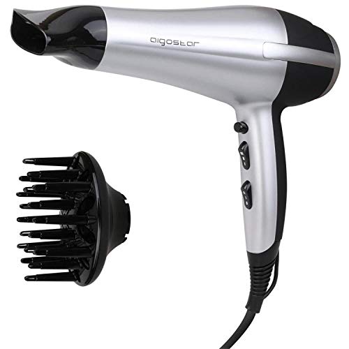 Aigostar Daphne 32GPO - Secador profesional de pelo en color plateado y negro con difusor y accesorios. 2200 watios. Diseño exclusivo de Aigostar.