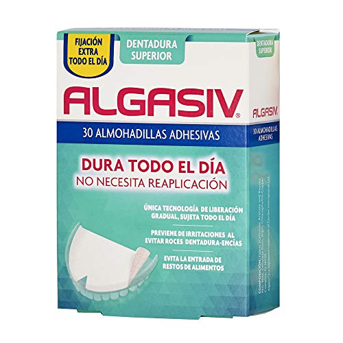 Algasiv, Almohadillas Adhesivas para Dentaduras Postizas Superiores, Dura Todo el Día y protege las encías, 30 Unidades