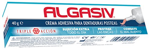 Algasiv, Crema Adhesiva para Dentadura Postizas, Sujeción Extra Todo el Día, Protege las Encías, Combate el Mal Aliento, 40 g